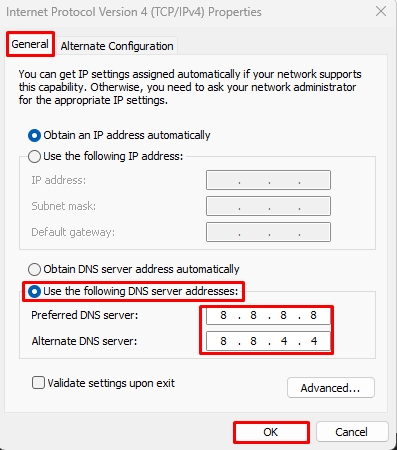 Cara setting DNS Google di Windows melalui pengaturan IPv4 (8.8.8.8 dan 8.8.4.4)