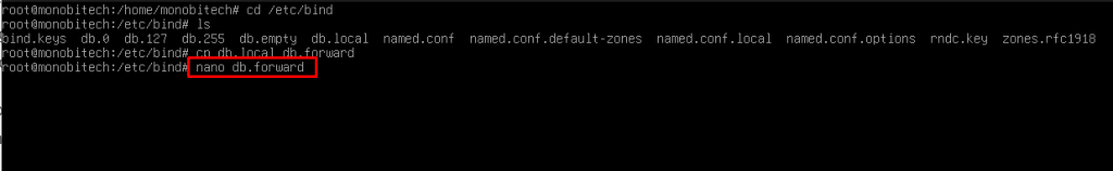 Mengedit file db.forward untuk konfigurasi DNS Server di Debian