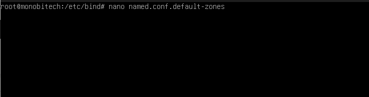 Membuka file named.conf.default-zones untuk konfigurasi DNS Server Debian