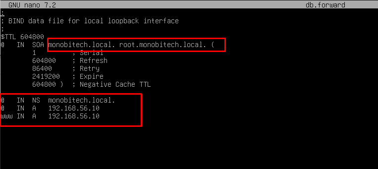 Konfigurasi file db.forward DNS Server Bind9 di Debian Linux
