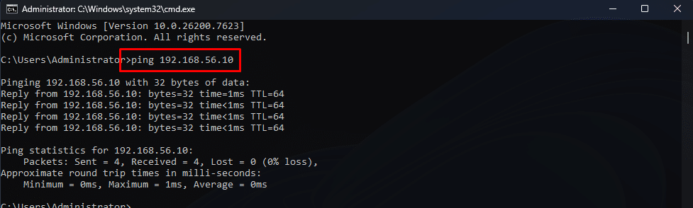 Ping IP Address Debian Server dari Windows Client