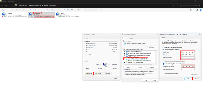 Pengaturan IPv4 Windows Client untuk koneksi DNS Server Debian Bind9
