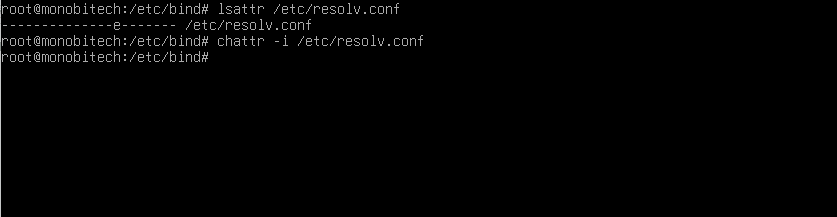 Membuka kunci file resolv.conf di Debian menggunakan perintah chattr
